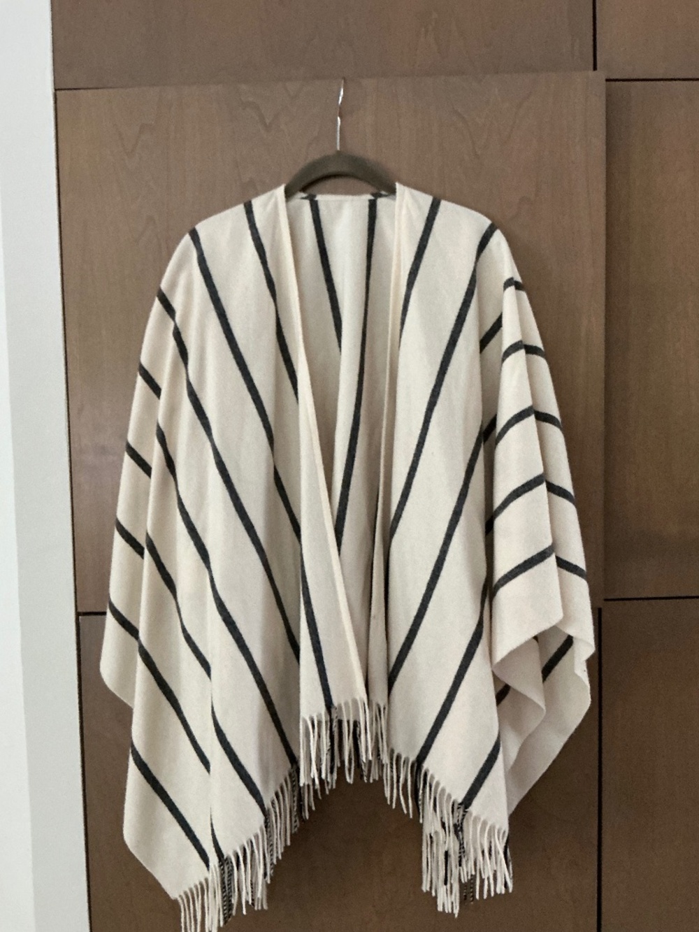 Rag & Bone Cream Navy Striped Fringe Poncho Cape Wrap